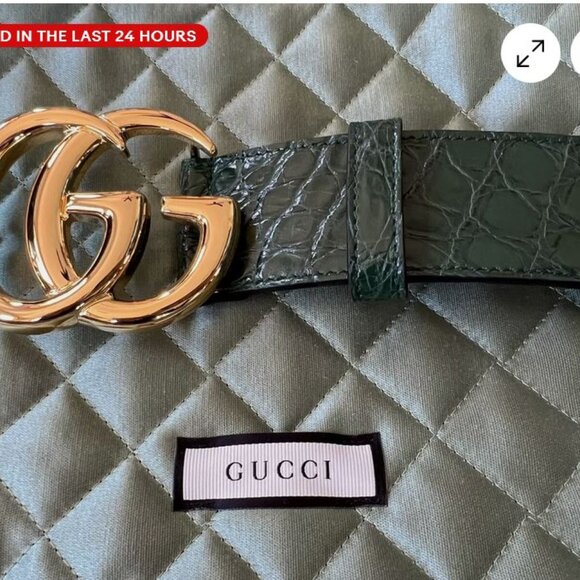 New Woman’s Gucci GG Marmont Green Caiman Belt With Shiny Buckle Size 85 NLA